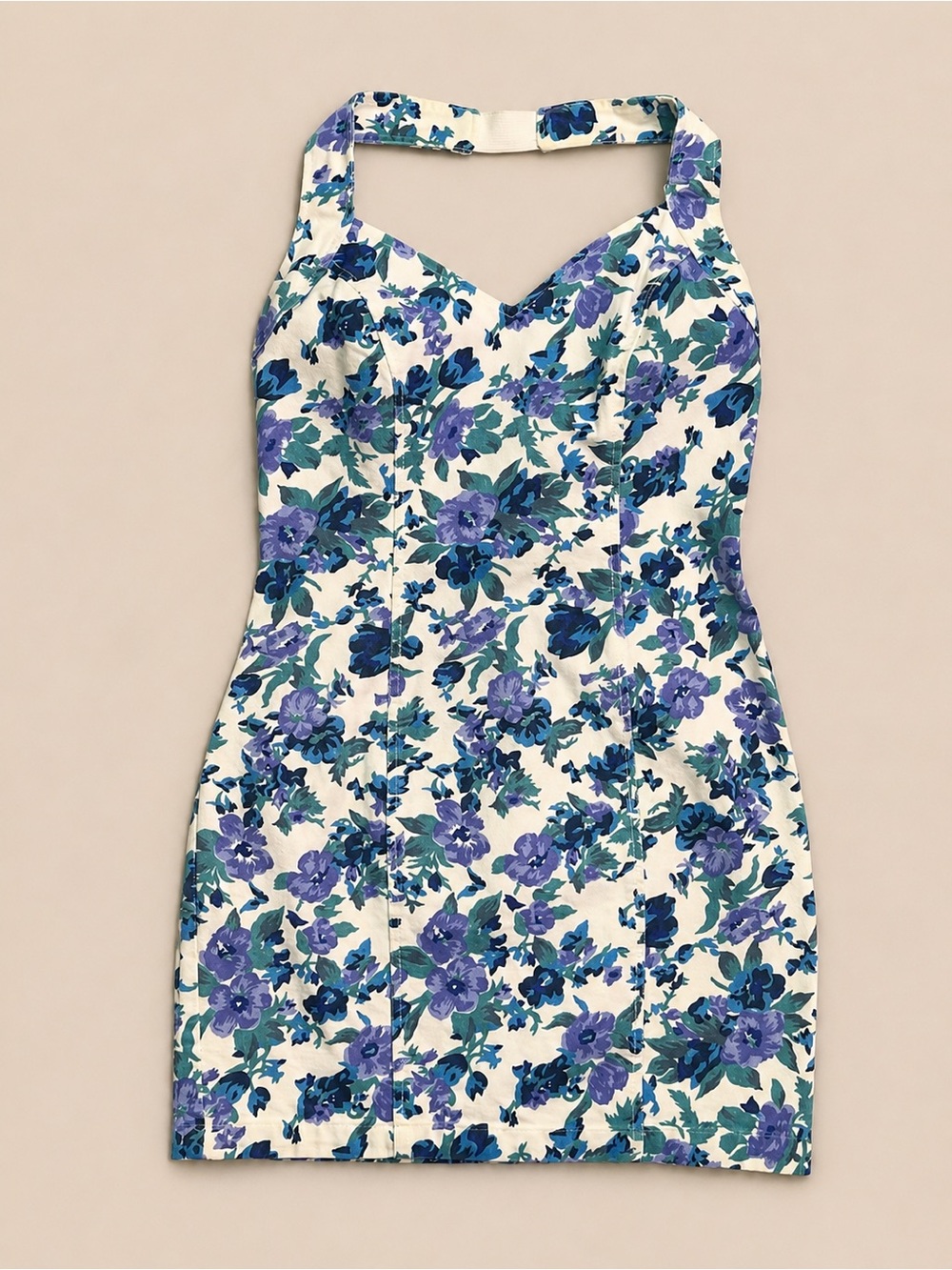Vintage SHOK Floral Halter Dress Size 3 Cottagecore 90s 100% Cotton